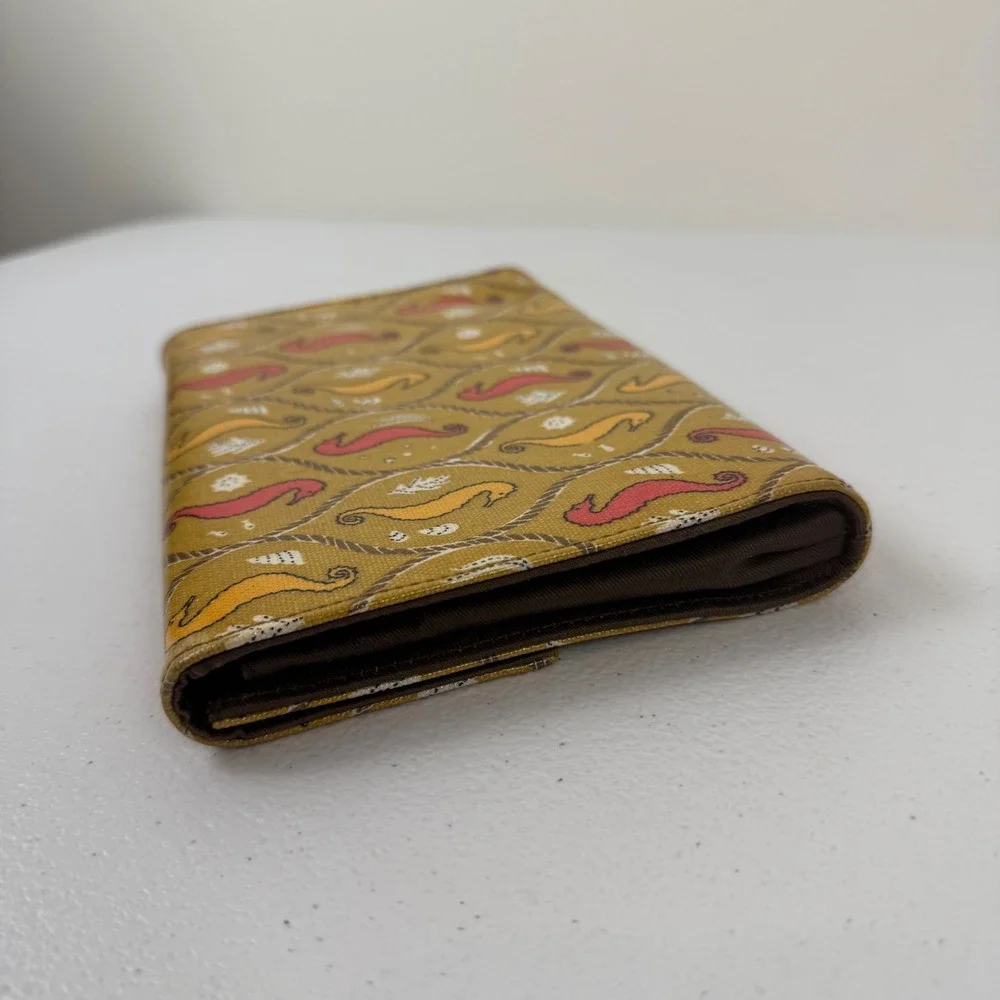 Halsea Seahorse Print Coated Canvas Clutch Wallet Mustard Yellow Nautical